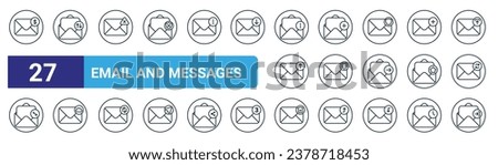 set of 27 outline web email and messages icons such as dollar envelope, exchange mails, delete message, add message, mail, cloud mail, delete message, send mail vector thin line icons for web