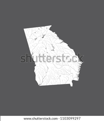 U.S. states - map of Georgia. Hand made. Rivers and lakes are shown. Please look my other images of cartographic series - they are all very detailed and carefully drawn by hand WITH RIVERS AND LAKES.