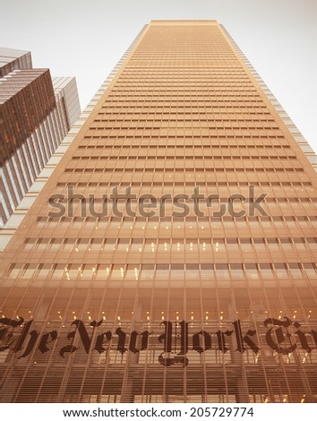 New York, USA - June 23, 2014: The New York Times Building on 8th Ave in Manhattan. The building was completed in 2007. The New York Times is an american daily newspaper that was founded in 1851.