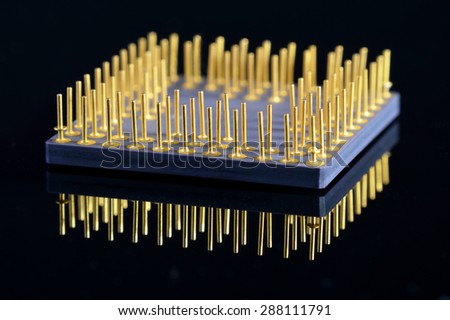 Close-up view of CPU on black background.