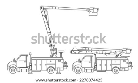 Hand drawn Vector illustration color children construction aerial service truck clipart