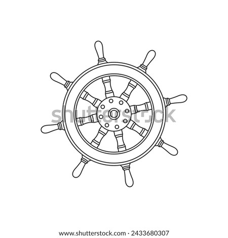 Hand drawn Kids drawing Cartoon Vector illustration pirate ship steering wheel icon Isolated on White Background