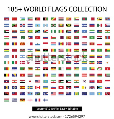 World flag collection with vector file. 180 plus nations flag vector jpeg icon logo collection