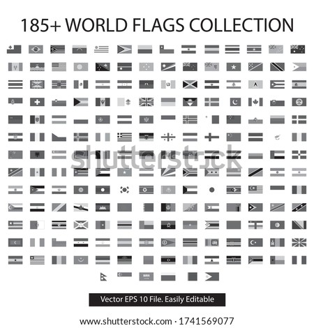 Gray scale world flag collection with vector file. black & white 185 plus nations flag vector jpeg flat icon logo collection