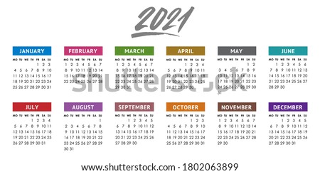 Calendar grid for 2021 year. Week starts Monday. Vector design template ストックフォト © 