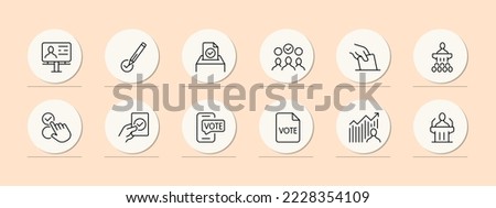 Polling station set icon. Pen, tick, vote, referendum, petition, election, vote, president, MP, politician, give a speech, victory, debate, will, politics. Voting concept. Pastel color background