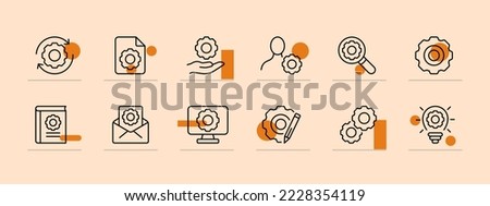 Setting set icon. Development, gear, tuning, installation, file search, application, coupon, payment, folders, document. Setup concept. Pastel color background