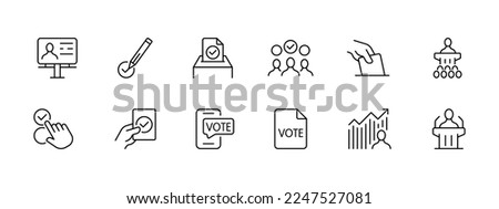 Elections icon set. President, deputy, candidate, ballot, voting, referendum, checkmarks, choice. Voting concept. Vector line icon on white background