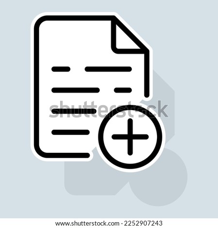 File with plus line icon. Cloud storage, personal information security, online databases. Security concept. Vector sticker line icon on white background