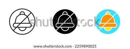 Crossed out bell. Turn off the sound, silent mode, ban, turn off notifications, messages, communications, ringtone, call, reminder. Vector set icon in line, black and colorful styles isolated