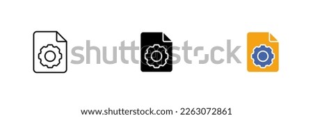 File icon with gear. Setting punctuation and orientation of files, setting formats. Vector set of icons in line, black and colorful styles isolated on white background.