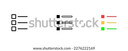 Numbered list, which may represent a sequence of steps, instructions, or items that need to be followed or completed. Vector set of icons in line, black and colorful styles isolated.