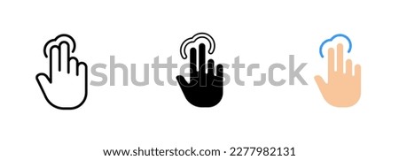 An icon of multiple fingers on a touchscreen, representing the idea of touch-based interaction or control. Vector set of icons in line, black and colorful styles isolated.