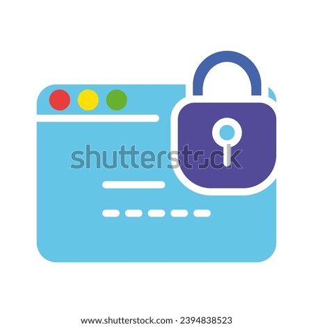 Website window with lock. Tab, private information, personal data protection, security system, limited access, enter the password, code, pin, login, 2fa, two factor authentication. Colorful icon