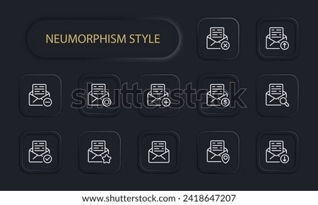 Voting line mail. Gear, cross, download, upload, magnifying glass, favorites, asterisk, minus, plus. Neomorphism style. Vector line icon for business and advertising