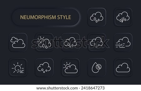 Clouds line icon. Rain, thunderstorm, sky, clouds, sun, thunder, hail, lightning, bad weather, downpour. Neomorphism style. Vector line icon for business and advertising