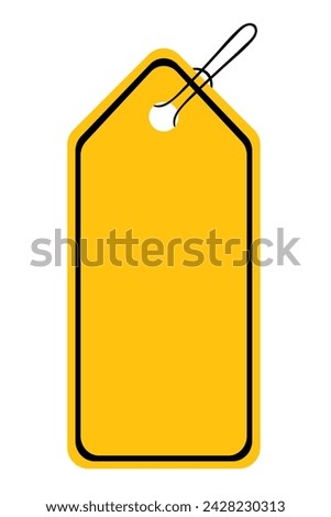 Yellow label with black elements. Discount, price tag, pentagonal shape, empty, space for your text, sale, shopping, store, boutique, place, blank, sell, purchase, buy, buyer, customer. Vector