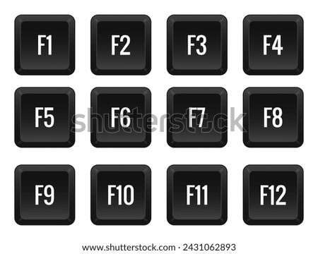 Computer functional keys. F1, F2, F3 and so on. Hotkeys, combination, control, macro, shortcut, command, input, enter, type, layout, computer, laptop. Vector illustration