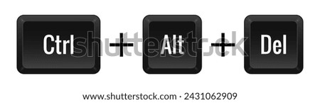 Ctrl Alt Del Key combination. Keyboard, control, computer, shortcut, laptop, functional, input device, peripheral, enter the text, typing, type, hotkeys, layout, language, qwerty. Vector