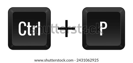 CTRL P Key combination. Keyboard, control, computer, shortcut, laptop, functional, input device, peripheral, enter the text, typing, type, hotkeys, layout, language, qwerty, print. Vector illustration