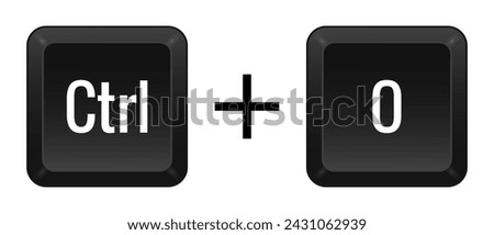 CTRL O Key combination. Keyboard, control, computer, shortcut, laptop, functional, input device, peripheral, enter the text, typing, type, hotkeys, layout, language, qwerty, open. Vector illustration
