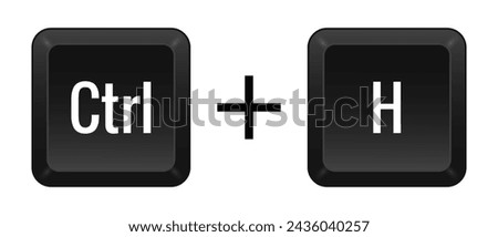 CTRL H Key combination. Keyboard, control, computer, shortcut, laptop, functional, input device, peripheral, enter the text, typing, type, hotkeys, layout, language, qwerty. Vector illustration