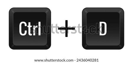 CTRL D Key combination. Keyboard, control, computer, shortcut, laptop, functional, input device, peripheral, enter the text, typing, type, hotkeys, layout, language, qwerty. Vector illustration