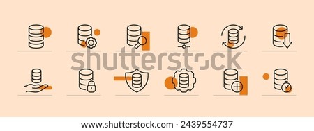 Banking icon set. Deposit, plus, timer, lock, shield, coin, stack. Pastel color background. Vector line icon for business and advertising