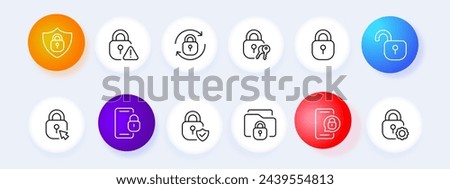Keyhole icon set. Password, security, smartphone, check mark, folder, key, mouse. Neomorphism style. Vector line icon for business and advertising