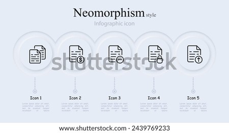 File line icon set. Dollar, lock, password, minus, loading, information, data, information. Neomorphism style. Vector line icon for Business