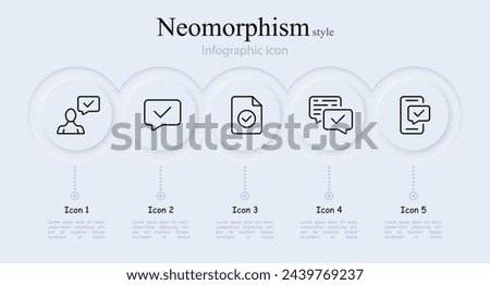 Verification line icon set. Checkmark, smartphone, file, message, shield, verified user, monitor, image, video call. Neomorphism style. Vector line icon for Business