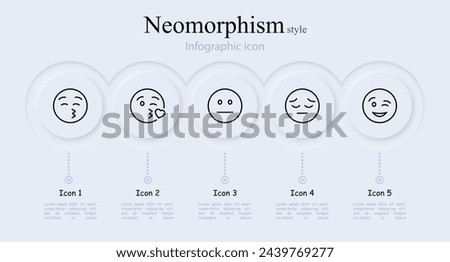 Emoji line icon set. Sadness, air kiss, wink, falling in love, emotion, communication, laughter, heart, smile, joy, chat. Neomorphism style. Vector line icon for Business