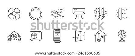 Ventilation set icon. Blades, circulation, air, dust, air conditioner, protective layers against dust, filtration, air heater, portable air conditioner, temperature control, fan. Aeration concept.