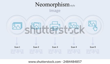 Image set icon. Picture stack, picture comparison, printer, picture with dollar sign, picture with cursor, photography, photo print, digital image