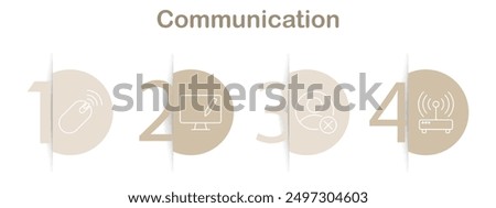 Communication icons set. Wireless mouse, desktop editing, user removal, wifi router