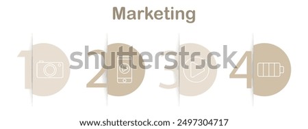 Marketing set icon. Camera, smartphone video, play button, battery, media, technology, content creation, social media, photography, video recording, digital, multimedia, streaming, communication,