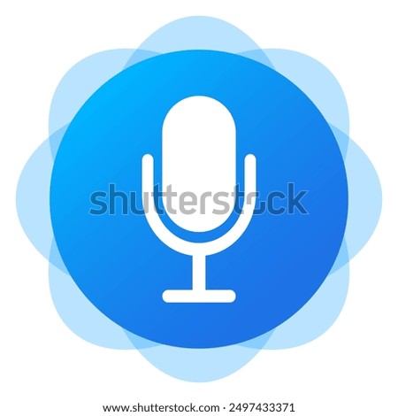 Microphone on blue background. Voice message, voice recorder, media, online communication, correspondence, messenger, mail, send, messaging, texting, search by sound, social media. Vector illustration