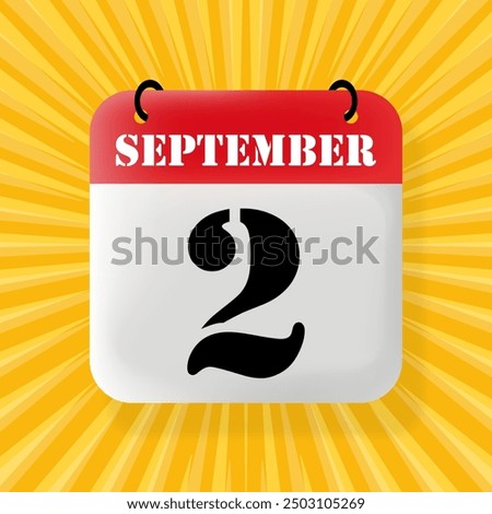 2 September. Speech bubble with calendar 2024, 2025. Year, month, day, week, time management. Planning concept. 3d illustration. Pop art style. Vector line icon for Business and Advertising