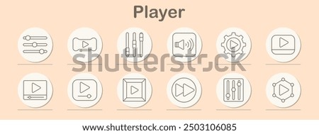 Player set icon Audio controls, play button, playlist, speaker, settings, media player, equalizer, volume, sound, interface, music, video, streaming, playback, sound control, multimedia, entertainment