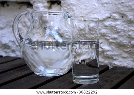 Glass and pitcher filled by water