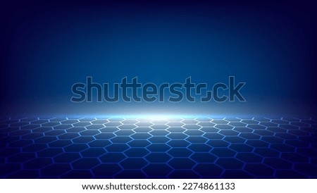 Network connection concept blue vector illustration. Futuristic hexagon perspective wide angle landscape. Futuristic honeycomb concept. Big data digital background.