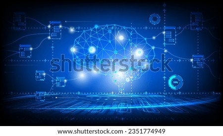 Abstract technology computing concept Ai Brain working data of Artificial intelligence and futuristic digital for future on dark blue background.