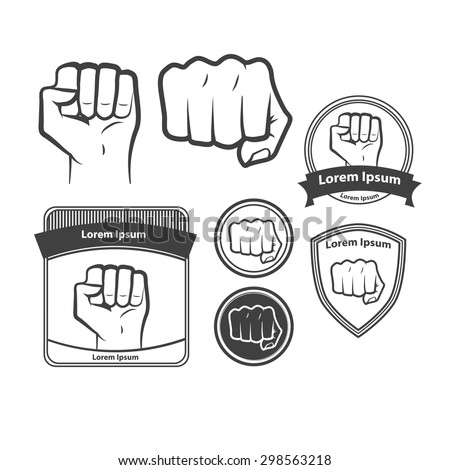 set of images, for logo, fist icon. fist silhouette on white.