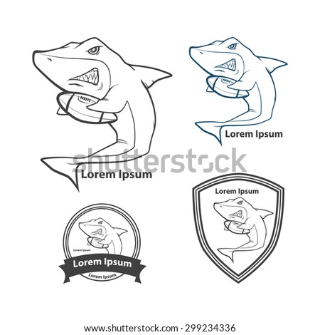 shark with rugby ball for logo, american football symbol, simple illustration, sport team emblem, design elements