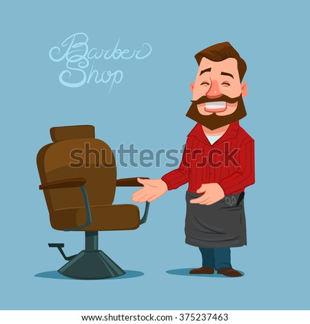 Happy Cartoon Barber, Barbershop, Vector Illustration, Isolated On