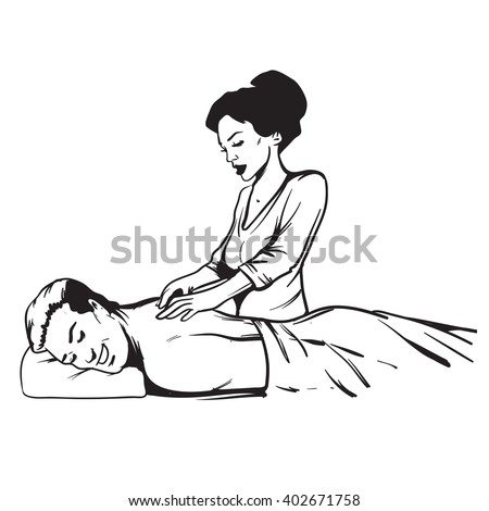 man getting a massage, pop art, spa, relaxation, wellness salon, retro style, vector illustration
