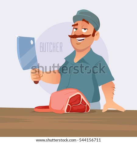 Vector Images Illustrations And Cliparts Cartoon Vector Illustration Butcher Cut The Meat Butcher Shop Cartoon Character Hqvectors Com