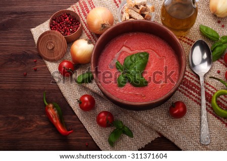 Cold red soup; gazpacho; Spanish cuisine; healthy eating; organic food