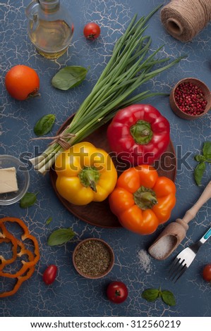 Fresh juicy peppers; ingredients for cooking; Vegetarian concept; healthy eating; cover menu bars and restoronov; healthy eating; summer menu; seasonal menu