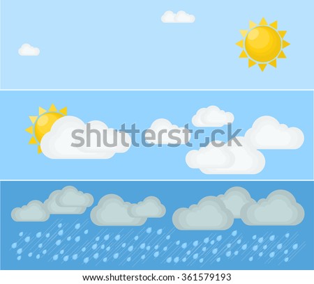 Different types of weather. Day and summer. Flat vector illustration. Symbols and icons of weather topic.
